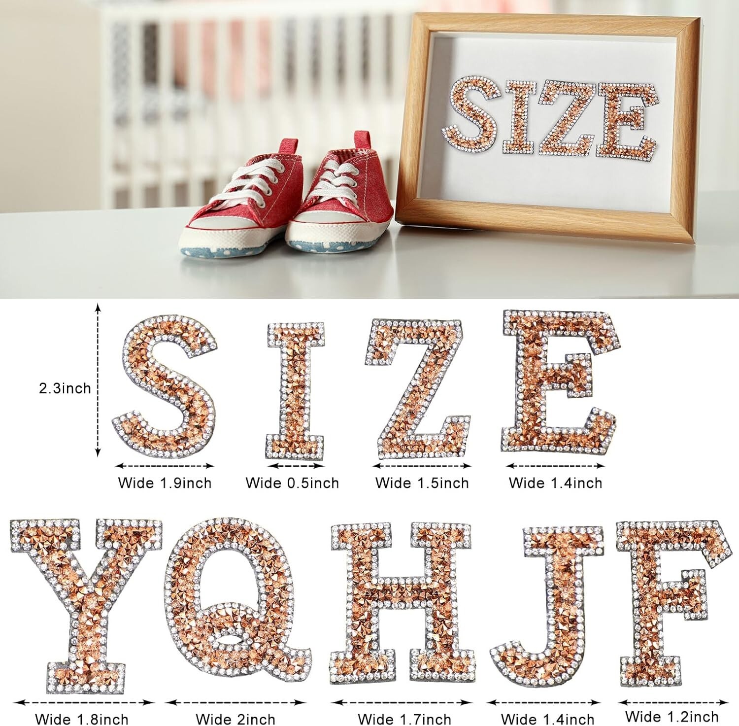 1.97Inch Rose Gold White Rhinestone Letter Number Sticker Phone Laptop Hat
