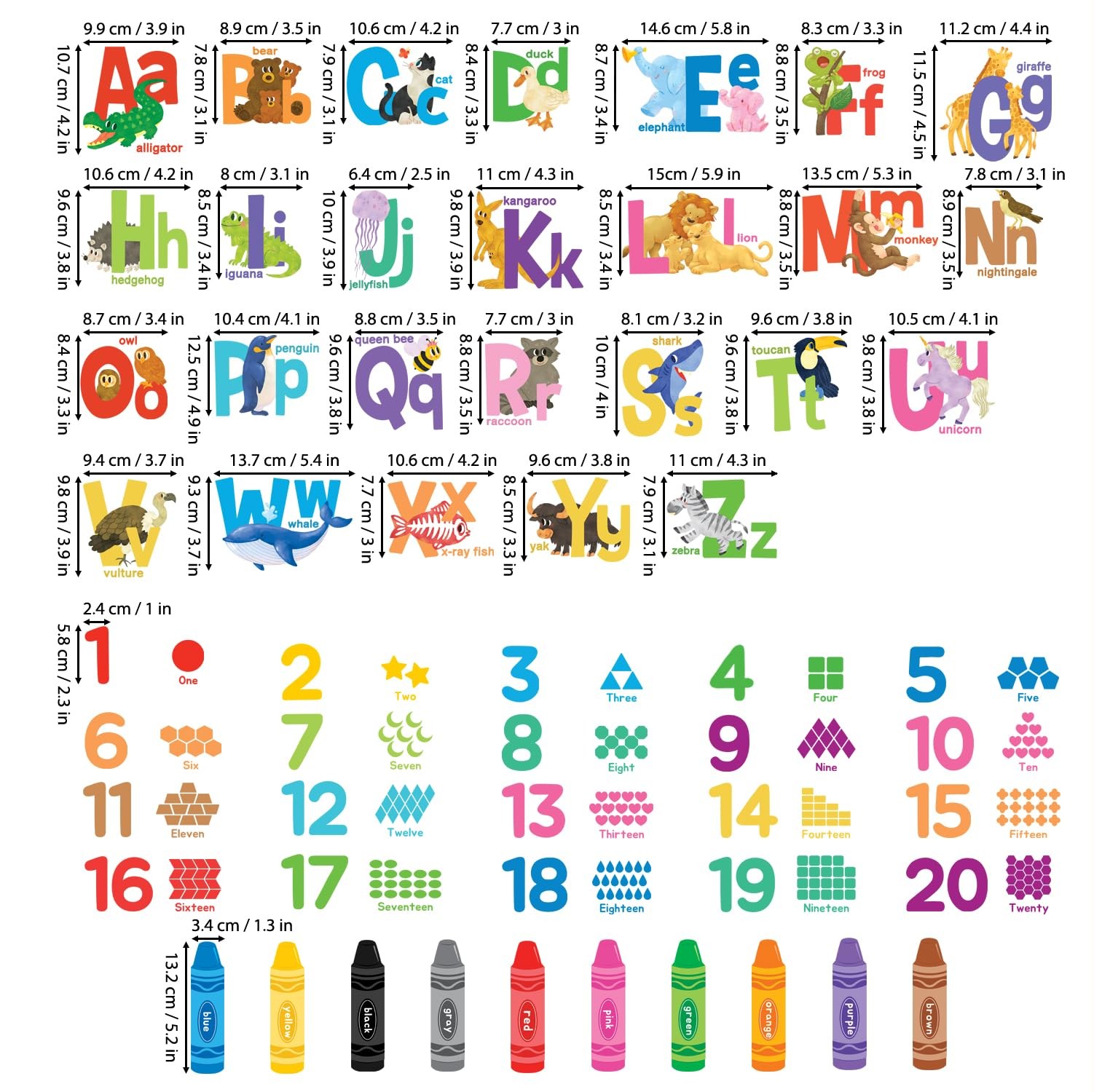 DS9-8091 Alphabet Numbers Crayon Wall Stickers Decals Kids Peel and Stick Rem…