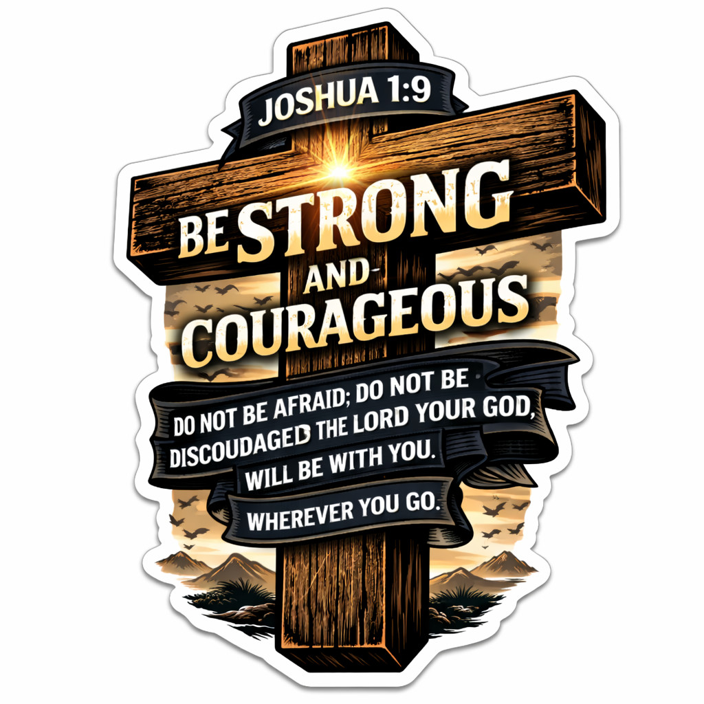 Christian Cross Vinyl Decal Sticker Joshua 1:9 Religious Jesus Crown 14
