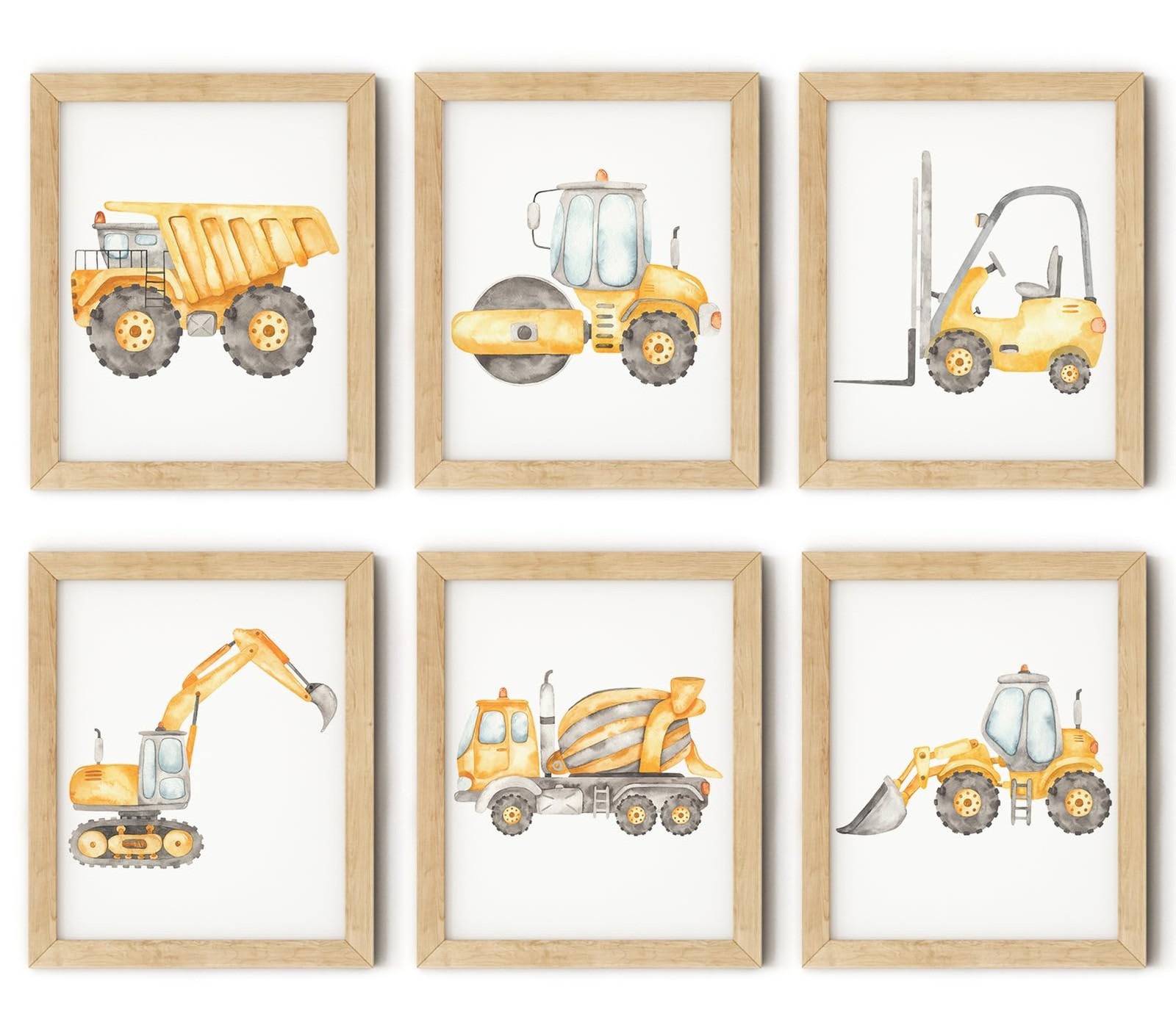 Set of 6 Construction Truck Wall Art Decor Toddler Boys Room Canvas Paintings…