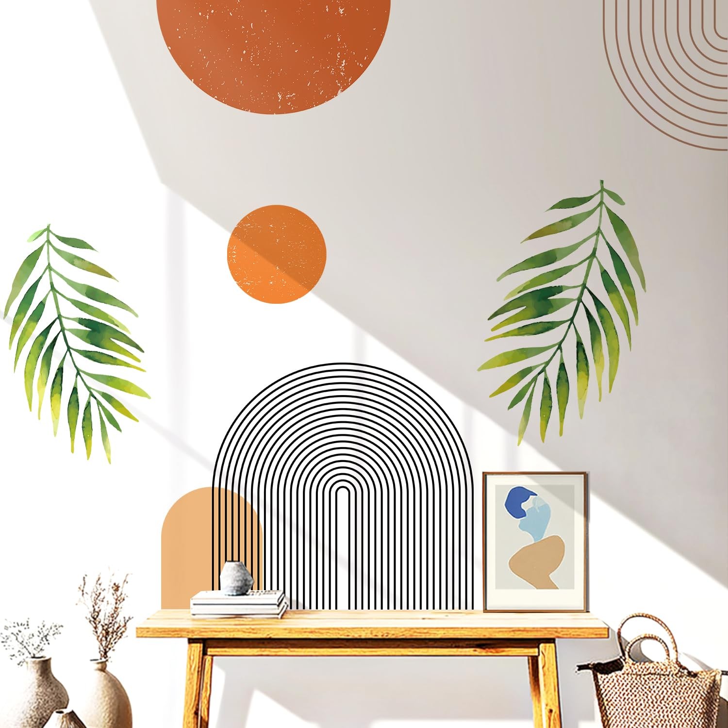 Boho Mid-Century Modern Wall Decals Peel and Stick, Archs Sun Vinyl Wall Stic…