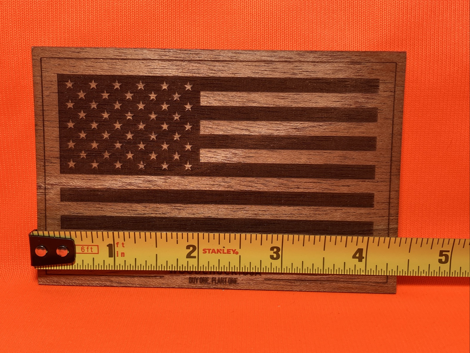Woodchuck Wooden 3D Bumper Sticker American Flag 4 x 3 Wood Grain