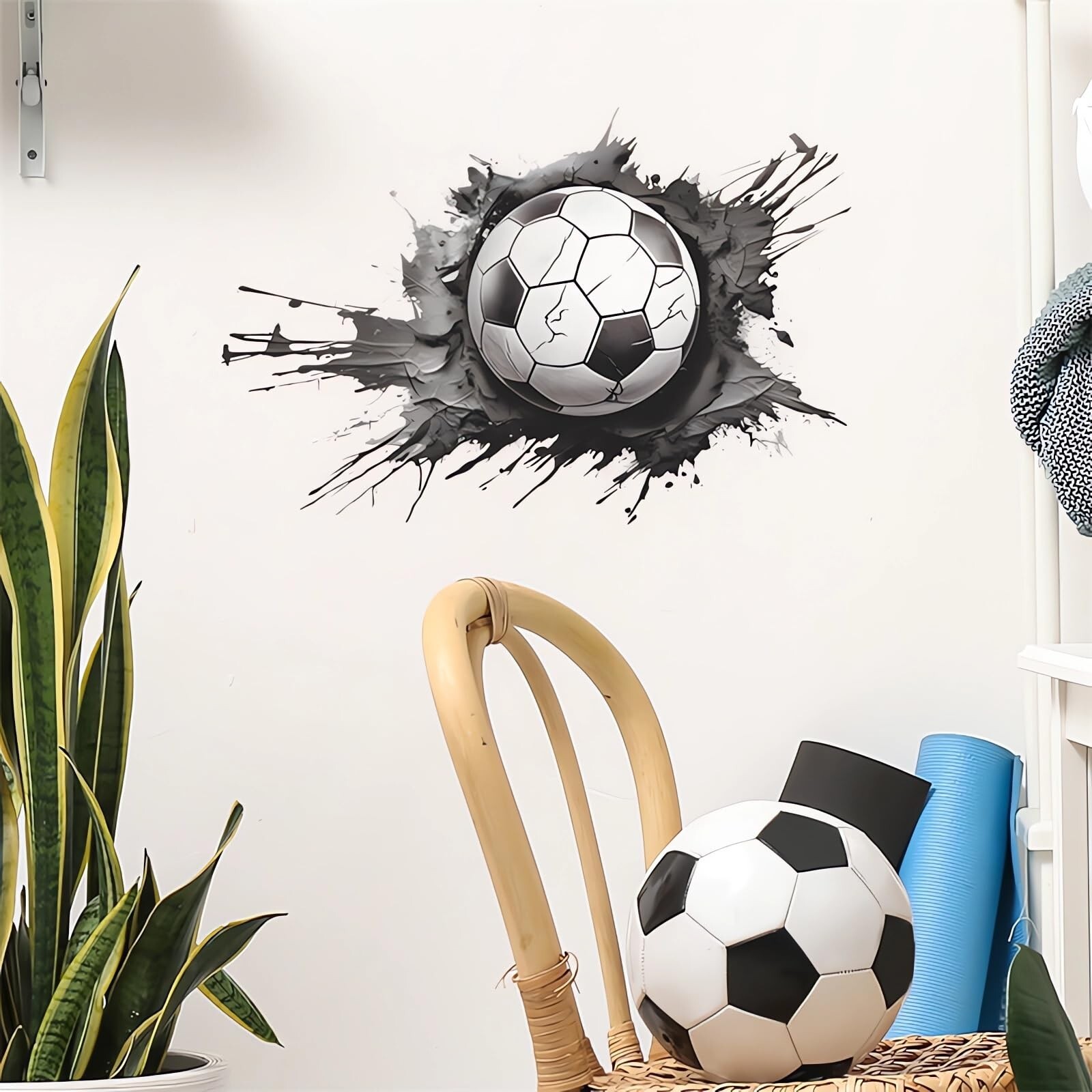 Broken Wall Soccer Ball Wall Stickers, sacinora 3D Sport Wall Decals Removabl…
