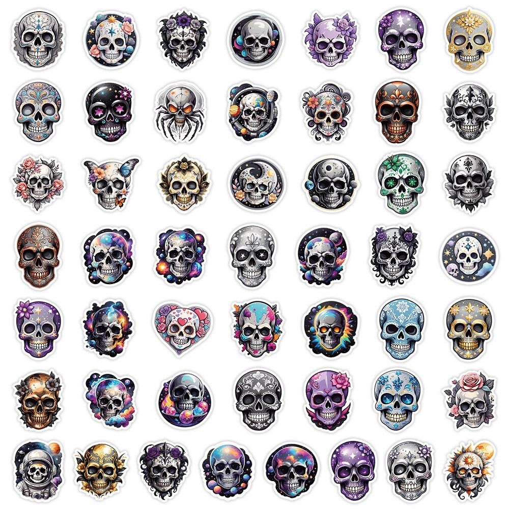 50 Pcs Stickers Halloween Skull Laptop Luggage Skateboard Car Graffiti Vinyl DIY