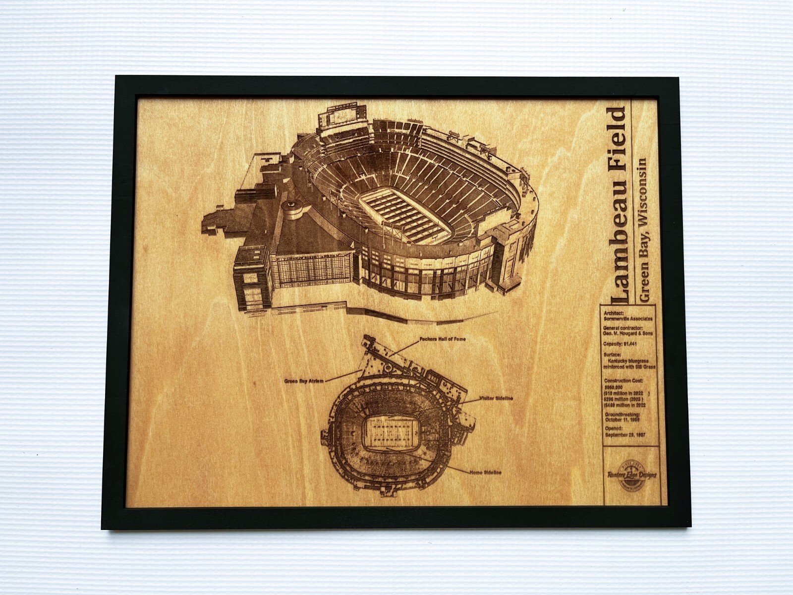 Lambeau Field Green Bay, Wisconsin Wood Engraved Blueprint