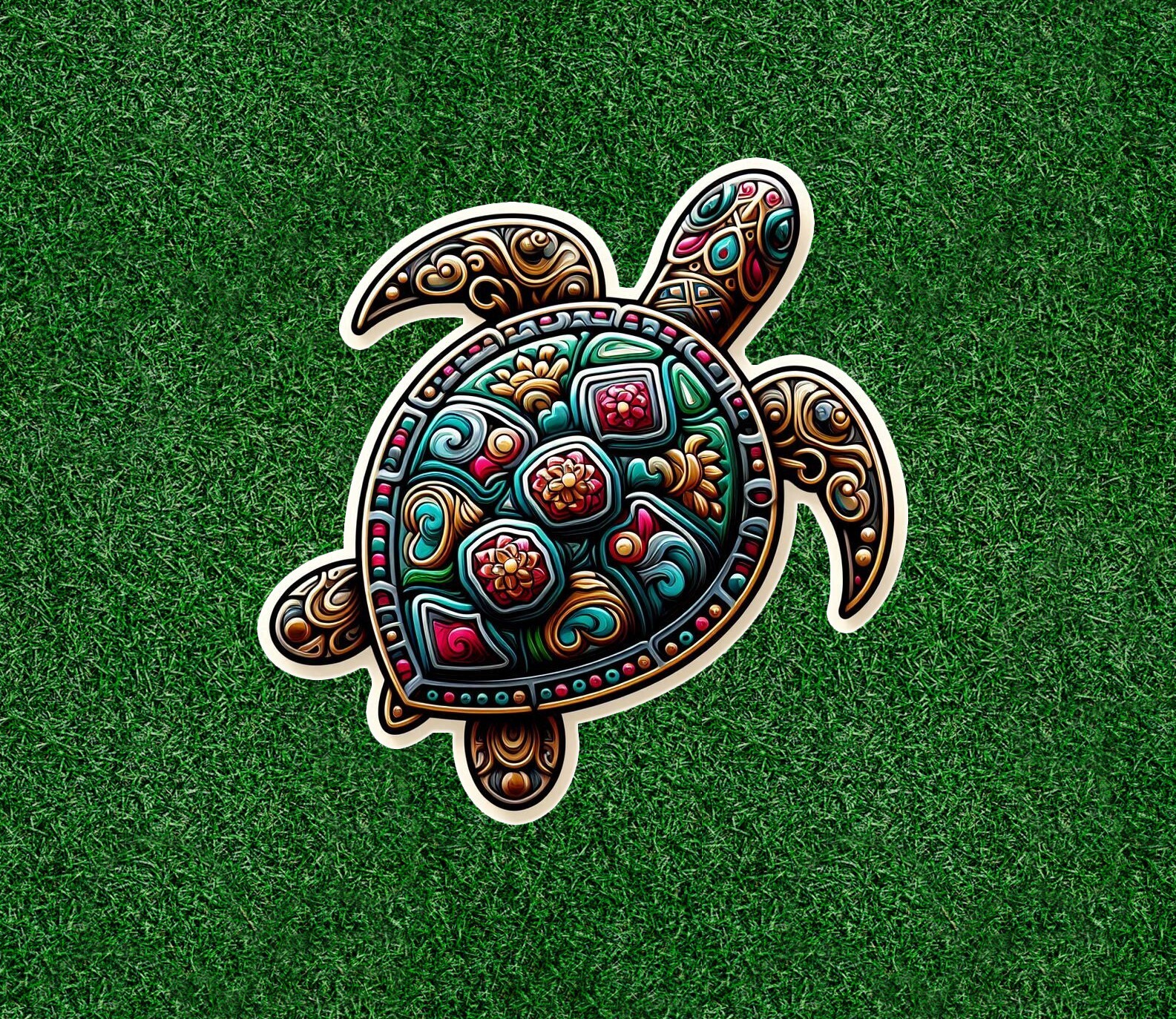 Turtle with a colorful design vinyl sticker decal – many sizes available