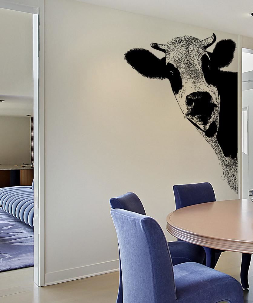 Kitchen Cow Wall Decal Sticker. Dining Room Cow Wall Art. Black Cow. #5476