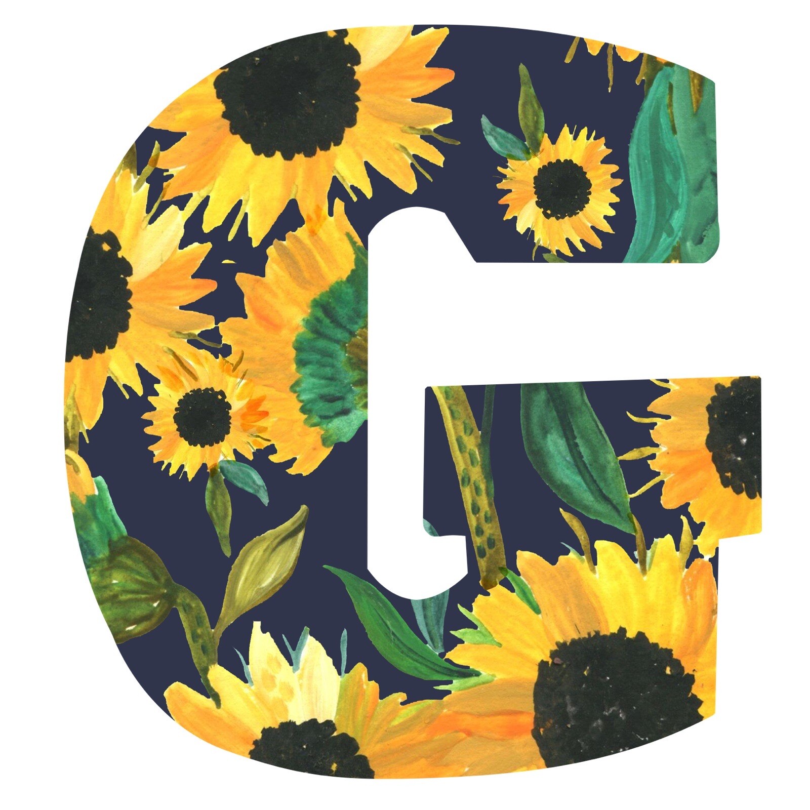 3” Sticker Big Letter Capital G Alphabet Initial Flower Sunflower Blue Yellow