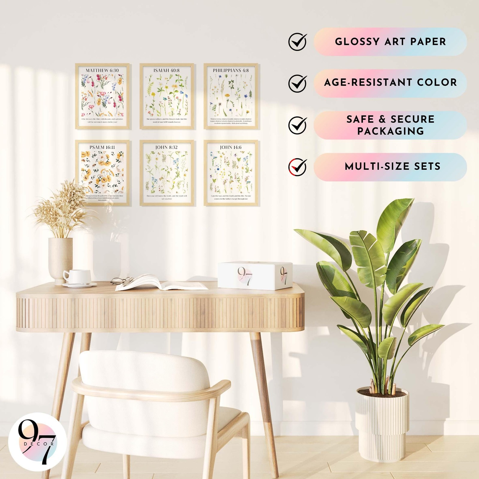 97 Decor Floral Christian Wall Art Prints – Floral Bible Verse Poster, Flower…