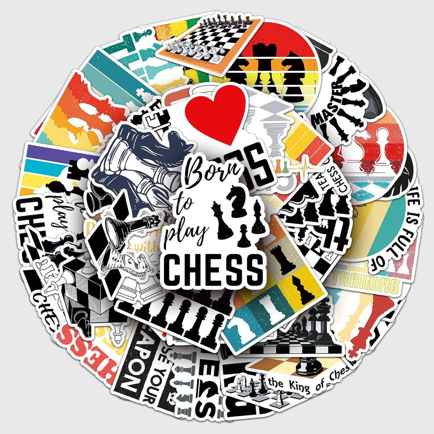 50 Pcs Unique Chess Stickers, 1.5-3 Inches Waterproof Vinyl Decals for Journals,