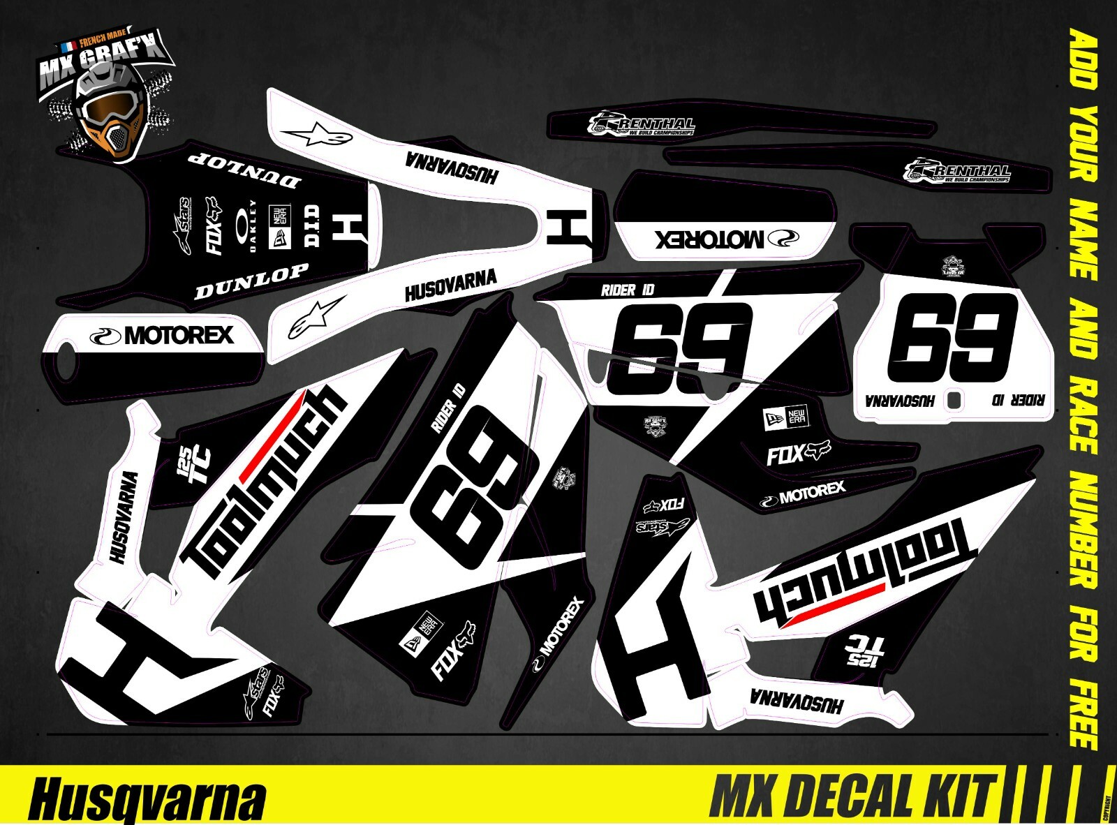 MX Decal Kit For Husqvarna FC/TC – Black & White