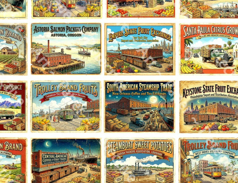 25 Mini Fruit Crate Label Tags, Vintage Kitchen Art Stickers, 1 Cut & Peel Sheet