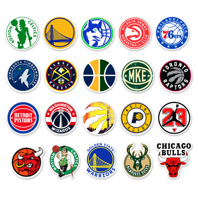 50 Pcs Stickers NBA 30 Teams LOGO Basketball Luggage Car Laptop Skateboard Vinyl