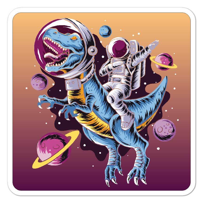 Astronaut Riding T-Rex, Vinyl Decal Sticker, Indoor Outdoor, 3 Sizes, #7934