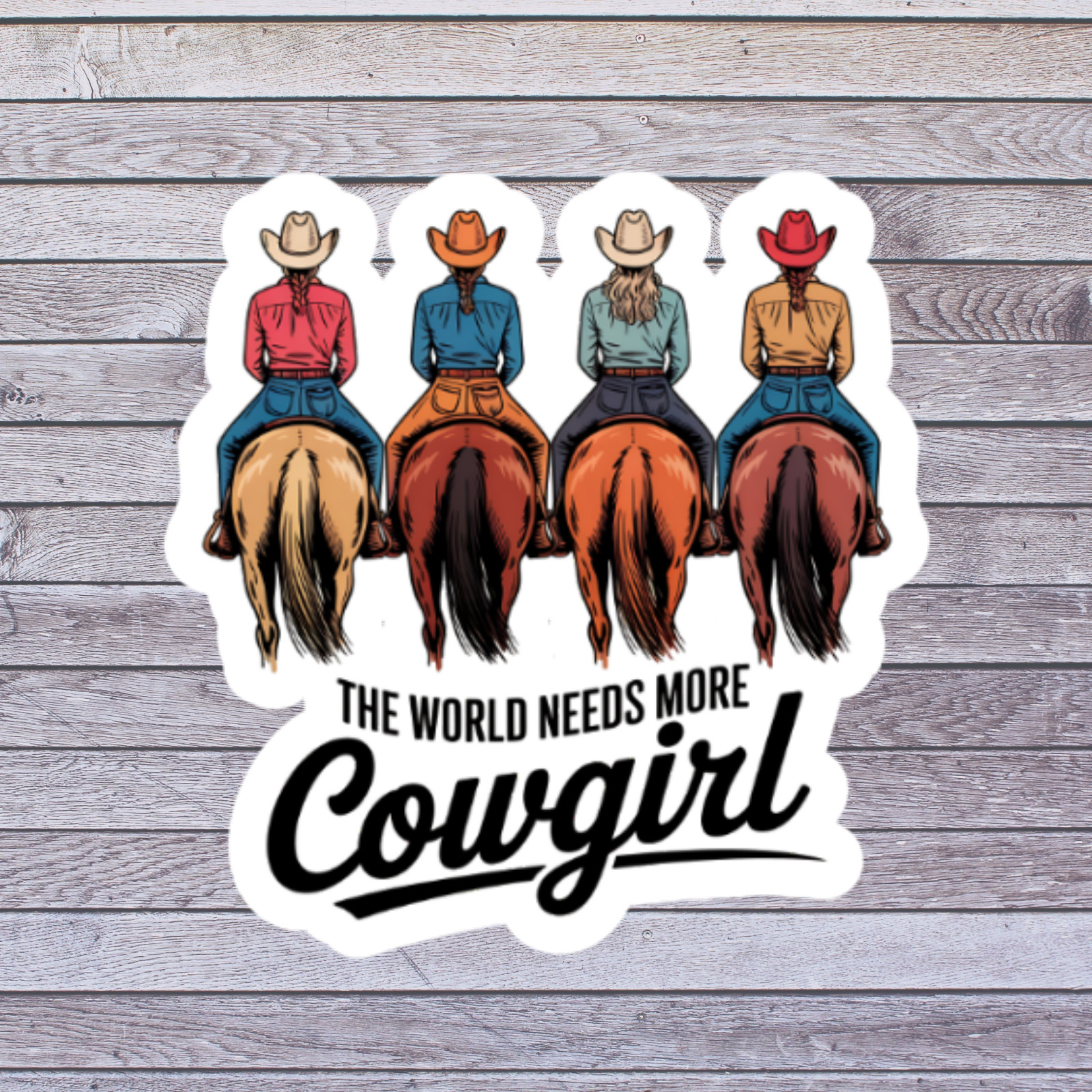 Cowgirl sticker vinyl decal western cowgirls riding horses rear view
