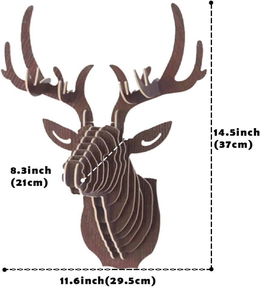 Portrait Hanging Deer Head Wall Art – Rustic Wooden Puzzle for Home Decor