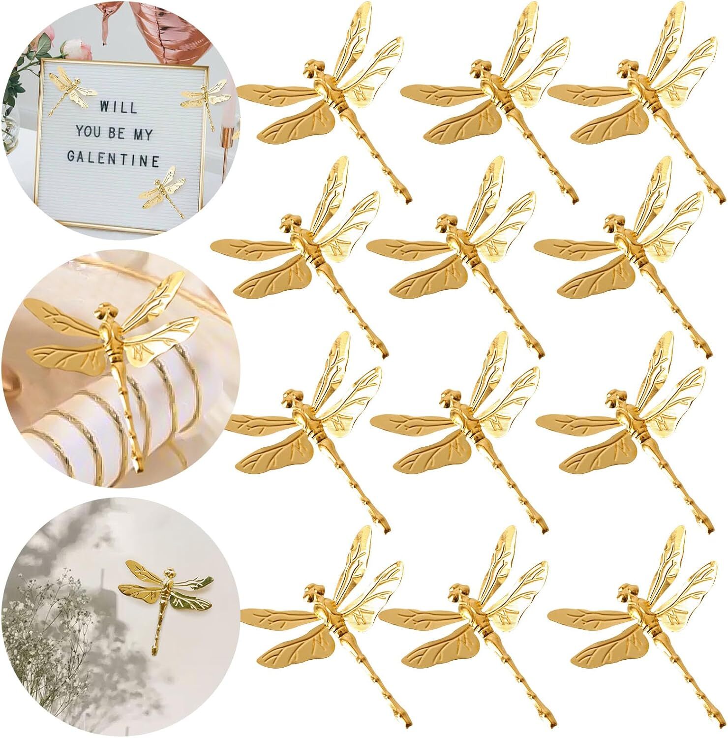 12Pcs Gold Wall Decor, 3D Dragonfly with Removable Refrigerator Magnets…
