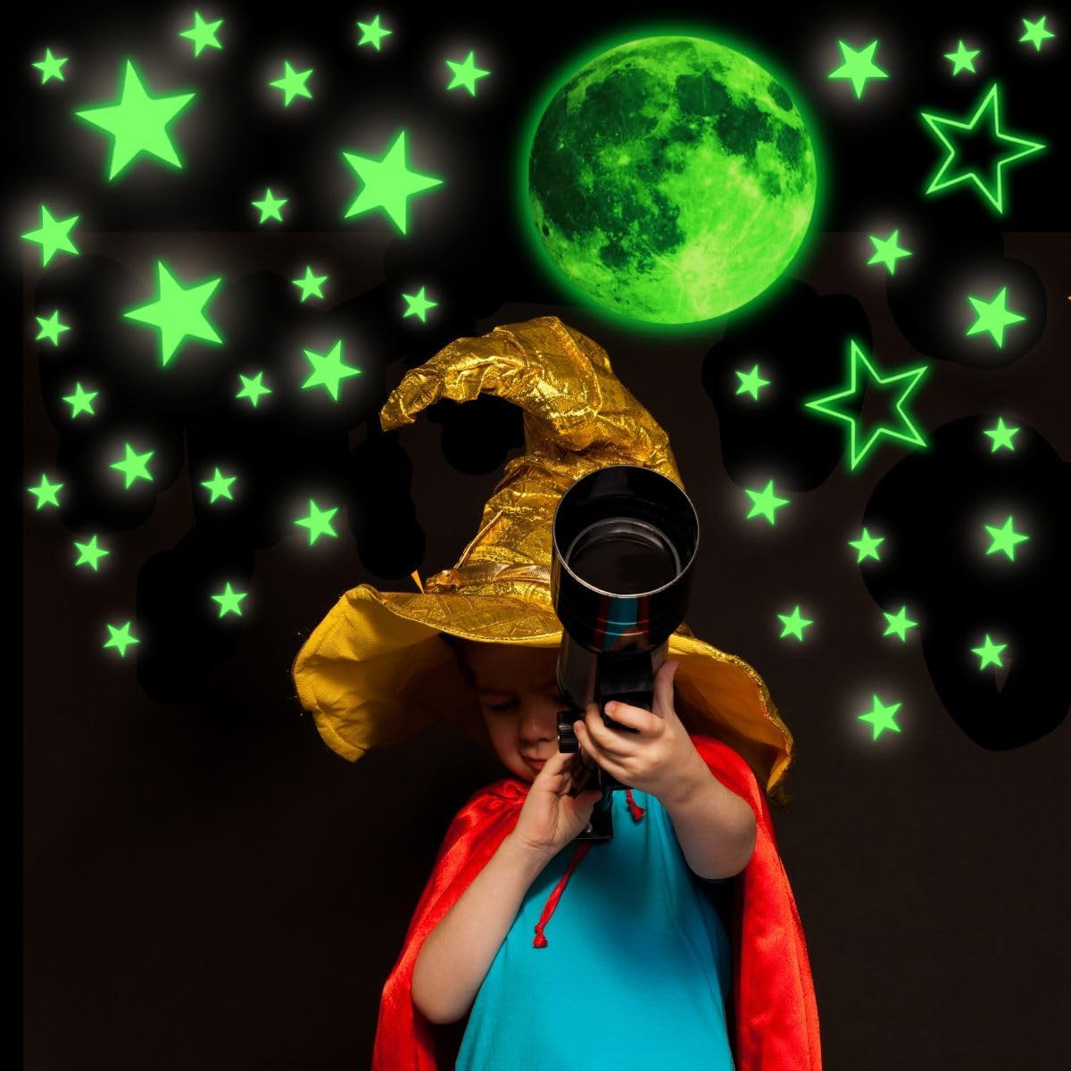 Glow Stars and Full Moon Wall Stickers for Starry Sky,Glowing Star Beautiful …