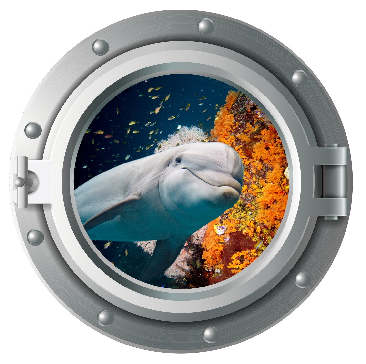 PortScape Sea Dolphin Ocean Porthole 3D Window Wall Decal Peel & Stick Sticker