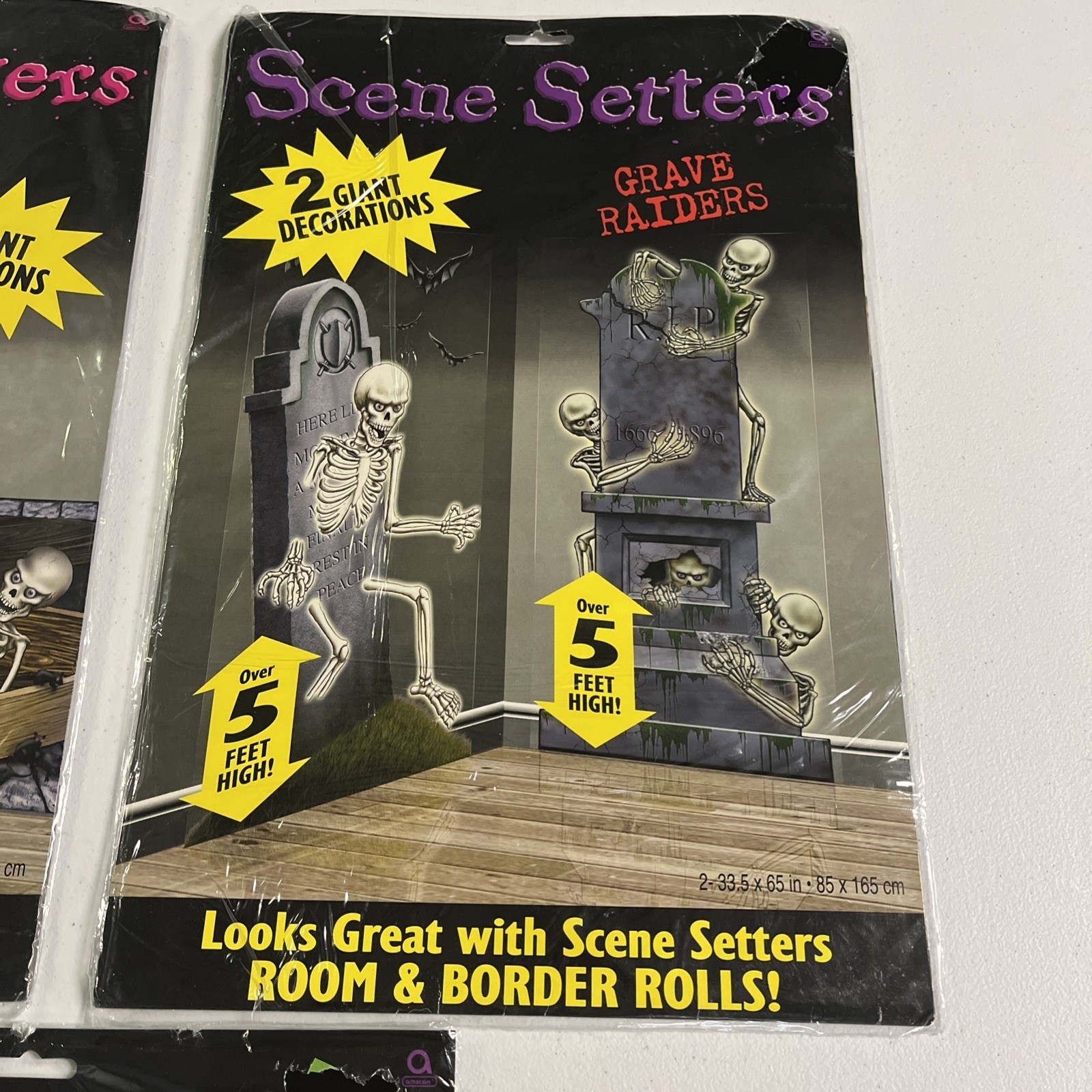 Vintage Amscan Scene Setter Set Tombstone Terror Coffin Grave Room & Border NIP