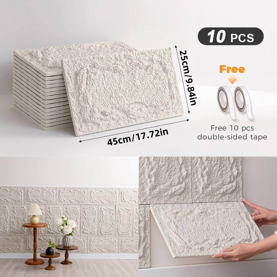 10Pcs 3D Self-Adhesive Stone Wall Panels 10Mm Thickness PU Wall Panels Wall Deco