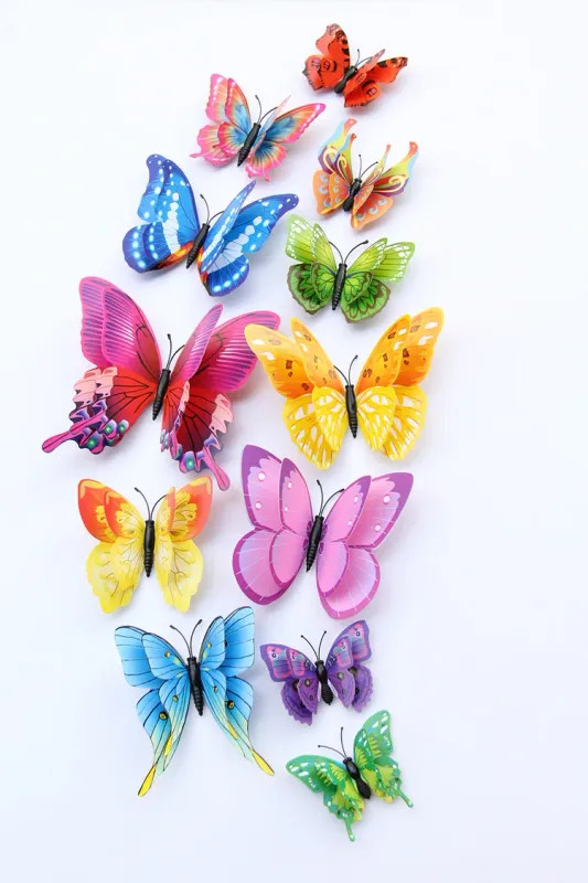 12Pcs Mixed Color Double Layer Butterfly 3D Wall Sticker For Wedding Decoration