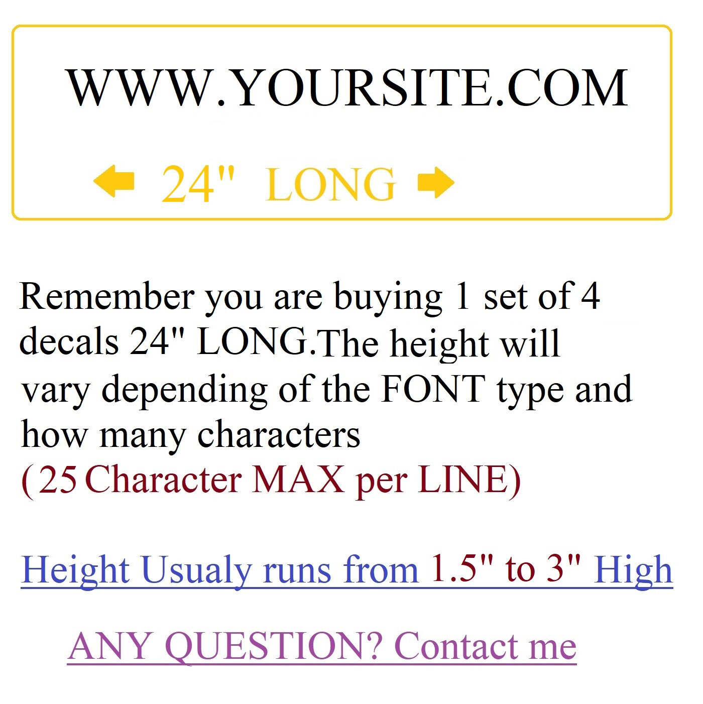 x4 24" Long CUSTOM PERSONALIZED WEBSITE WEB ADDRESS DECAL TEXT STICKER
