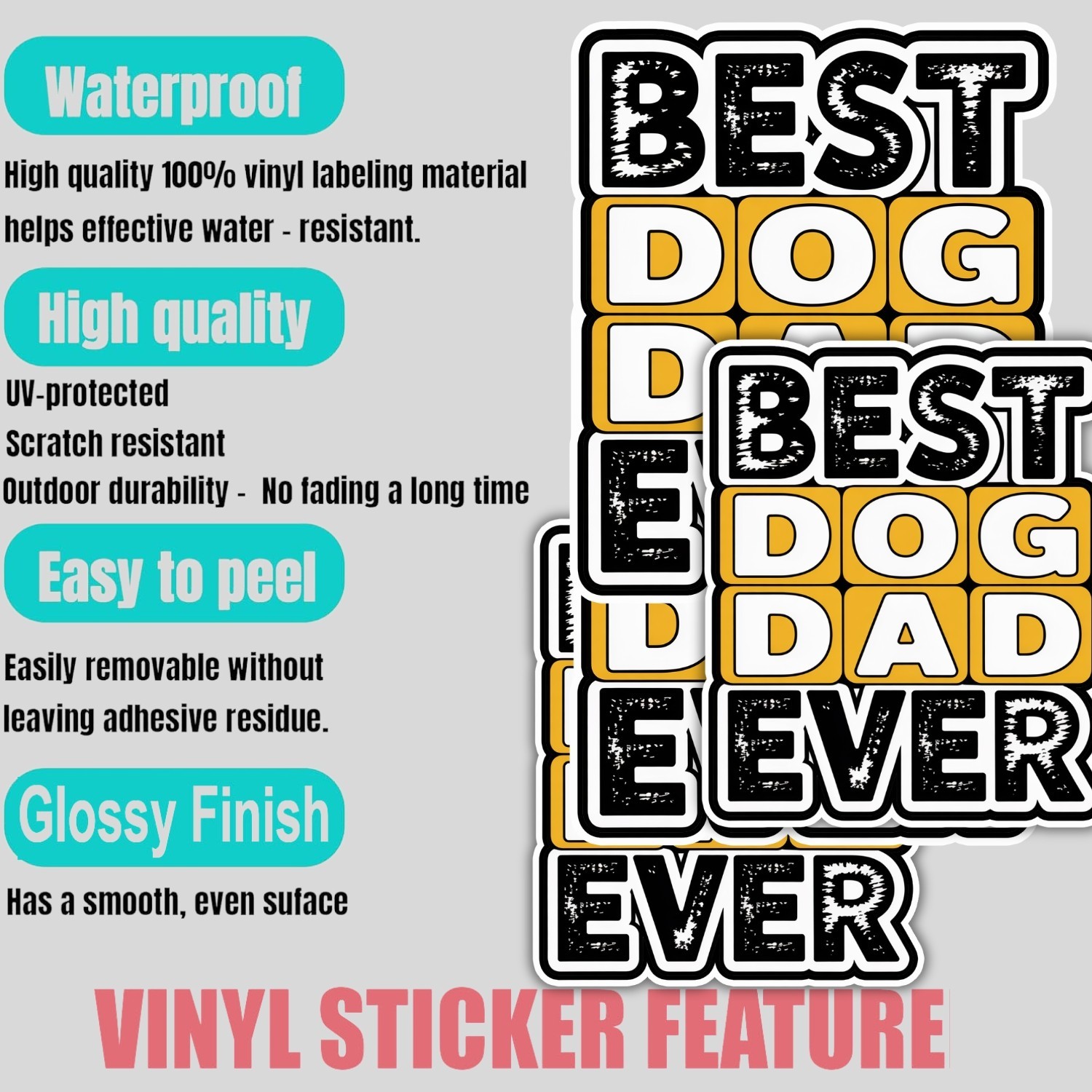 4pcs Best Dog Dad Ever Stickers – Funny Vinyl Decals for Bottle, Laptop