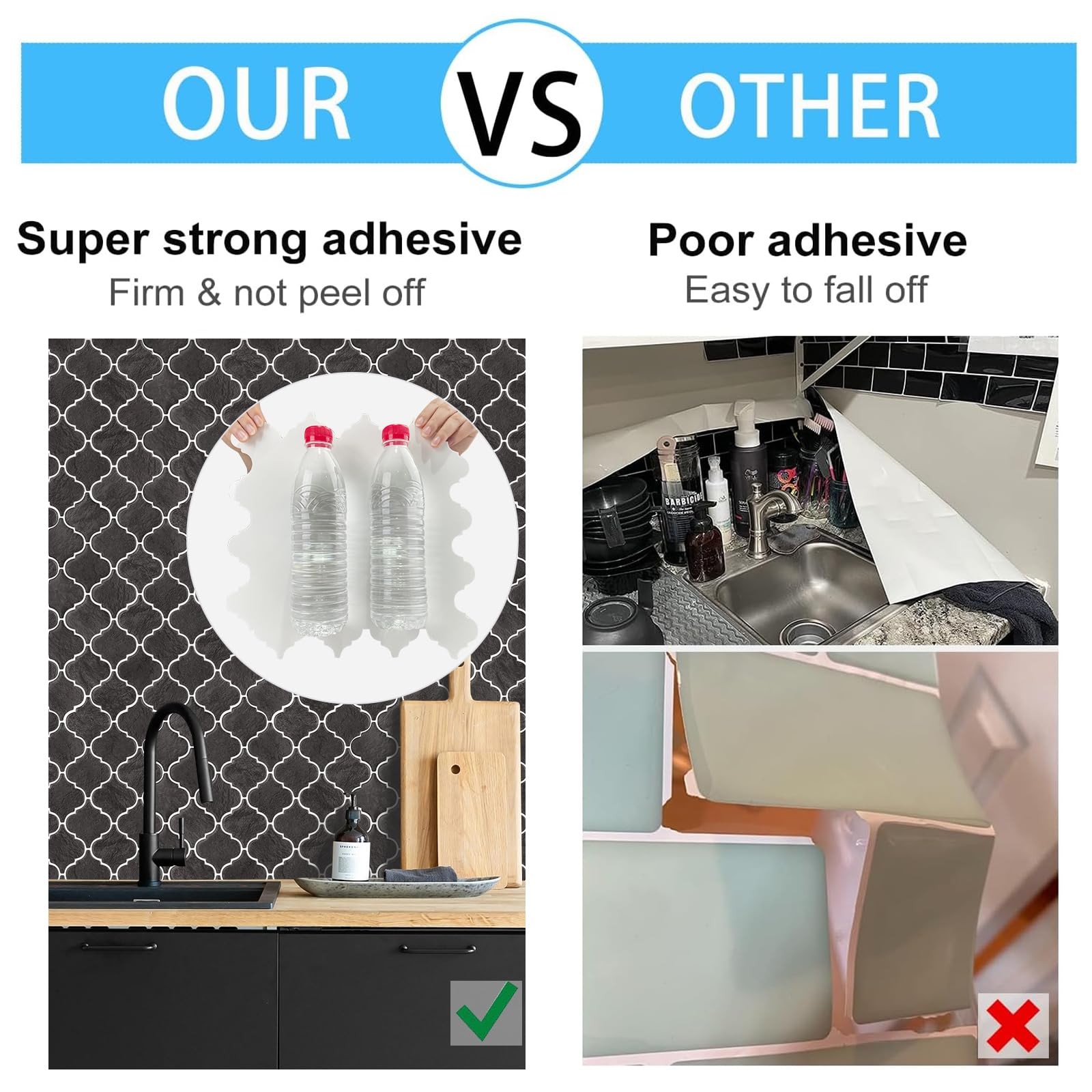 Arabesque Peel and Stick Backsplash for Kitchen, Thicker Design 3D Self Adhes…