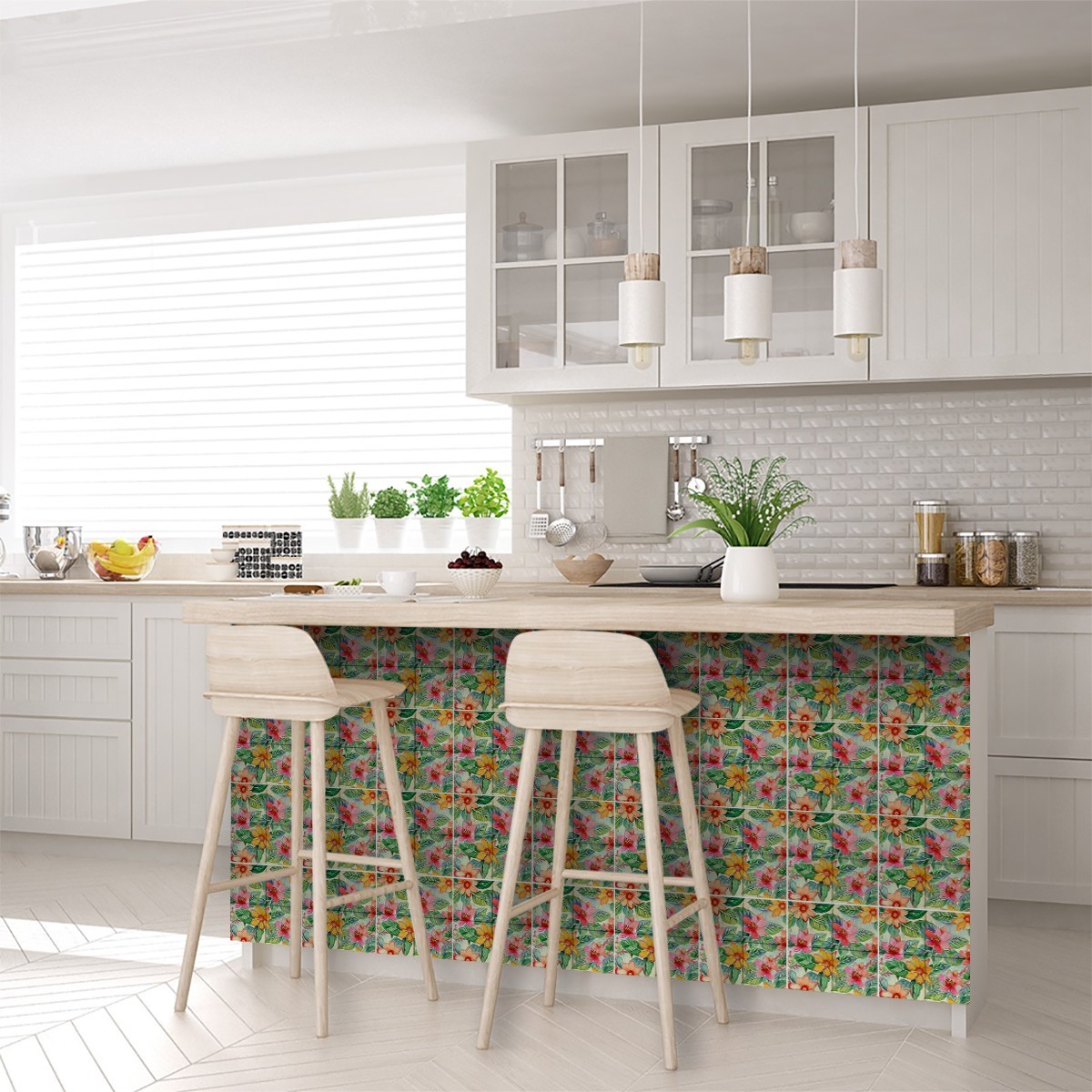 Peel Snd Stick Tile Stickers 24 Unit Pack Multicolor Floral