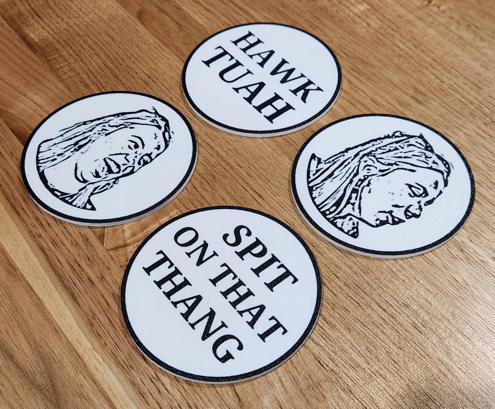 Hawk Tuah Spit On That Thang: Coaster Set (4 piece + holder) PLA 3D Printed