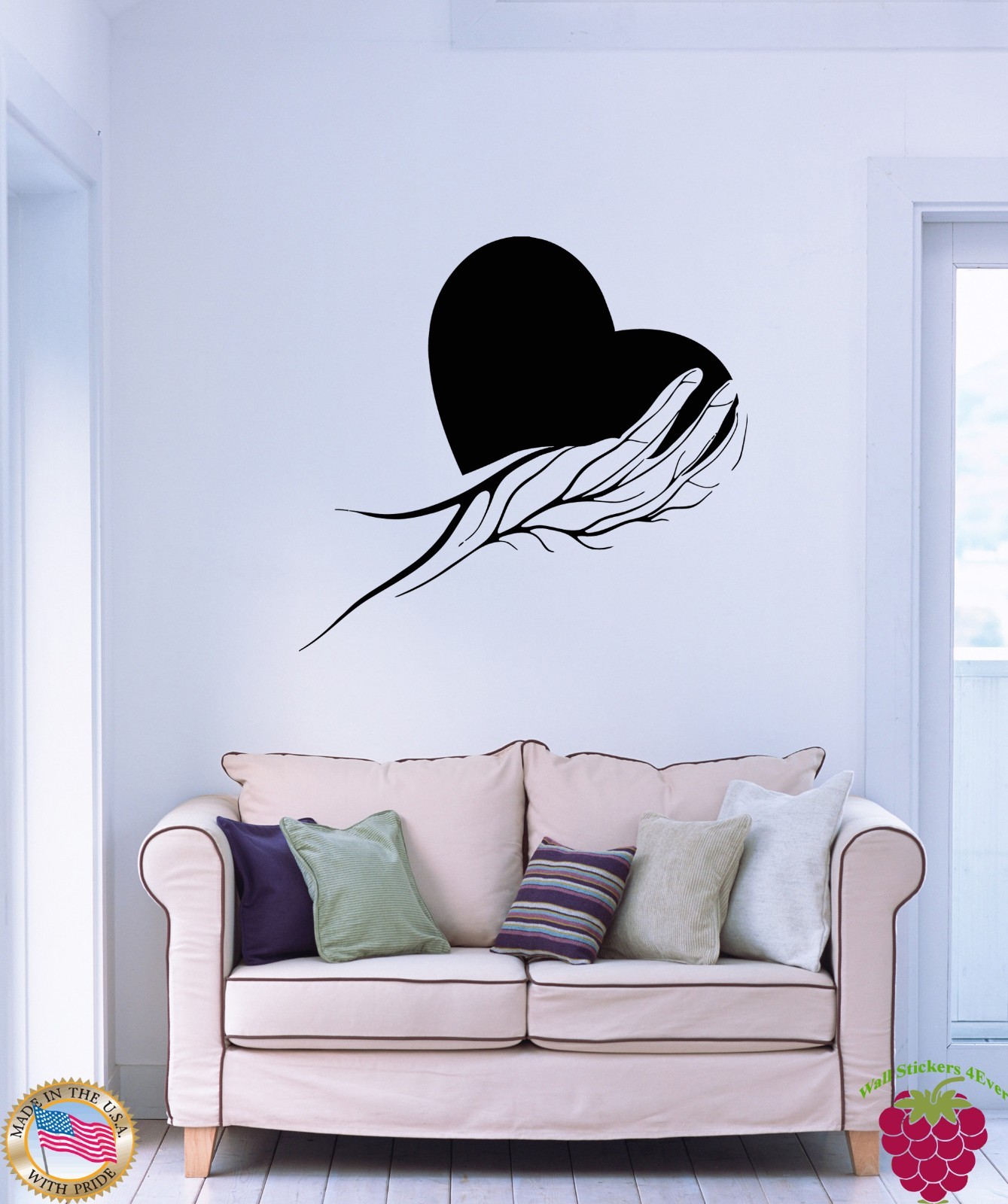 Wall Sticker Hand Palm Heart Very Romantic Decor for Bedroom (z1414)