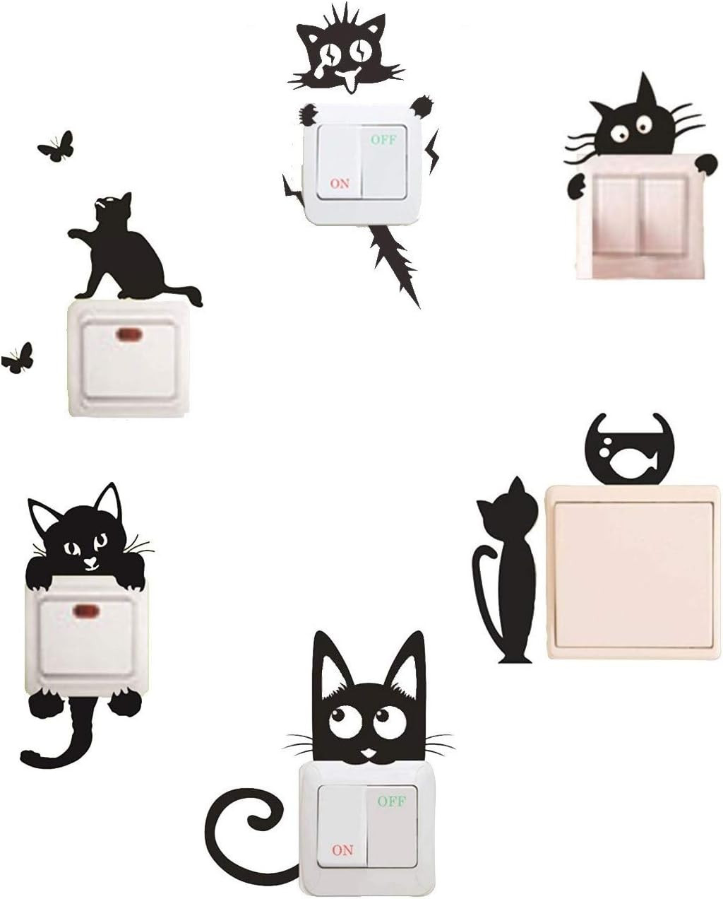 Removable Switch Sticker, 6 Pcs Cute Black Cats Cartoon Wall Sticker, Light Swit