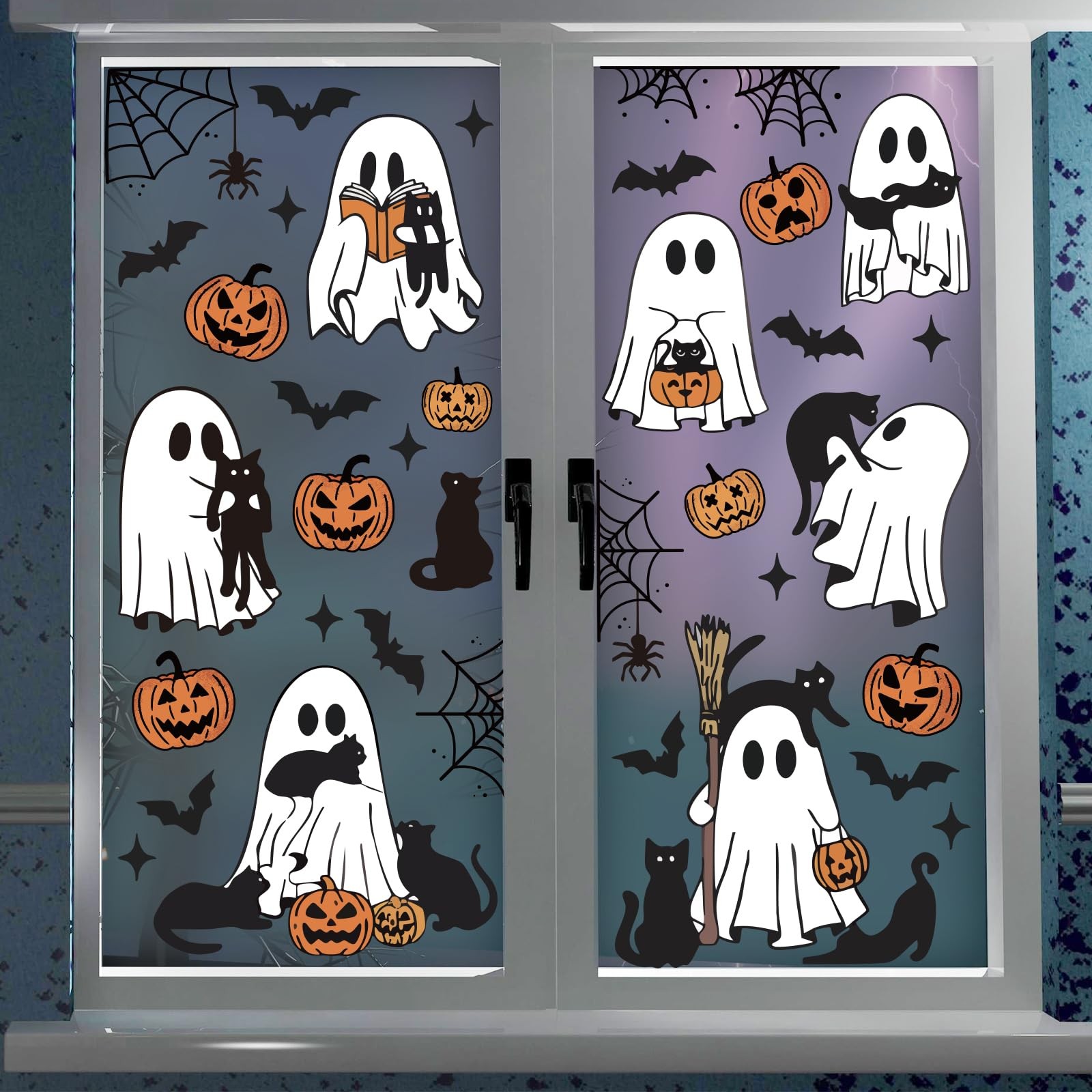 JarThenaAMCS Halloween Ghost Window 11 x 14 inch, 7 x 11.8 Black Orange