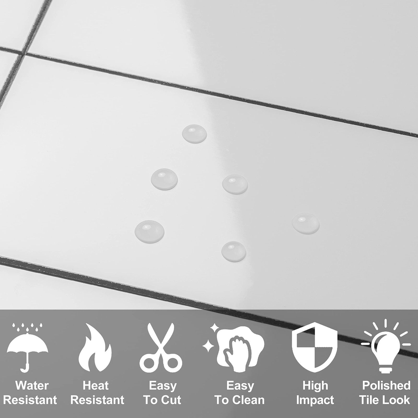 100-Piece Polished White Thick PVC Peel and Stick Backsplash, 3" x 6" Waterpr…