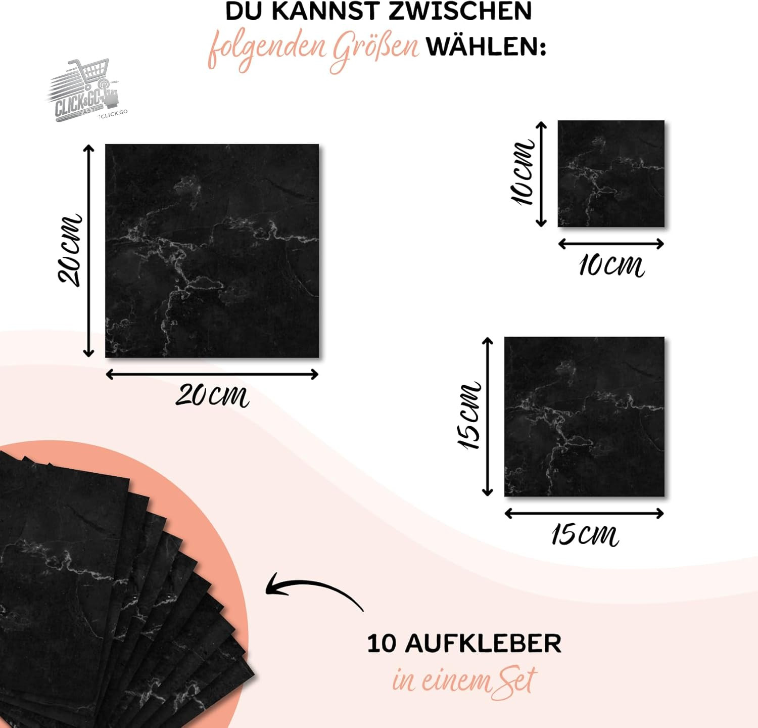 10 stickers black marble tiles 20×20 tiles kitchen bathroom PVC stickers