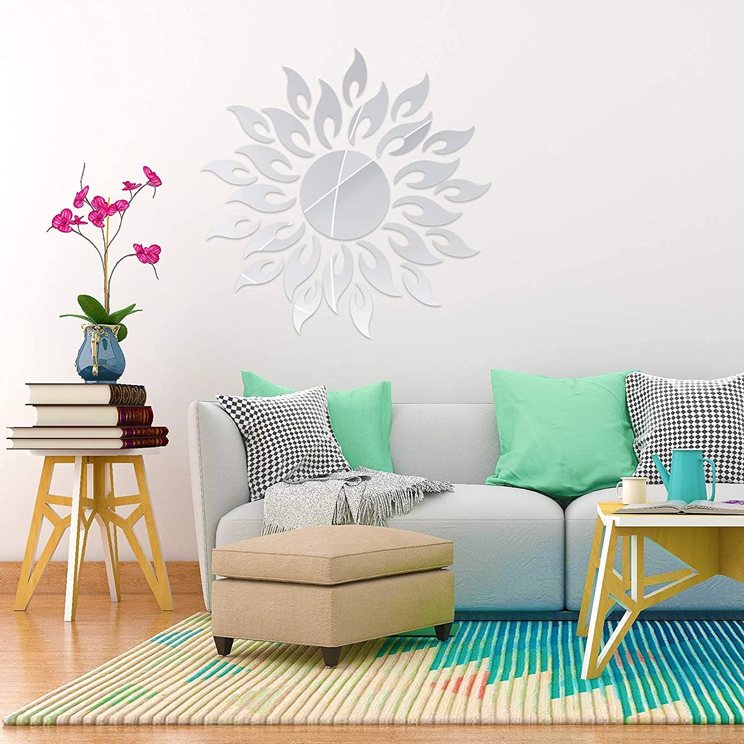 3D Mirror Sunlower Wall Decor Sticker, CUNYA Peel and Stick Wall Art Decals, …