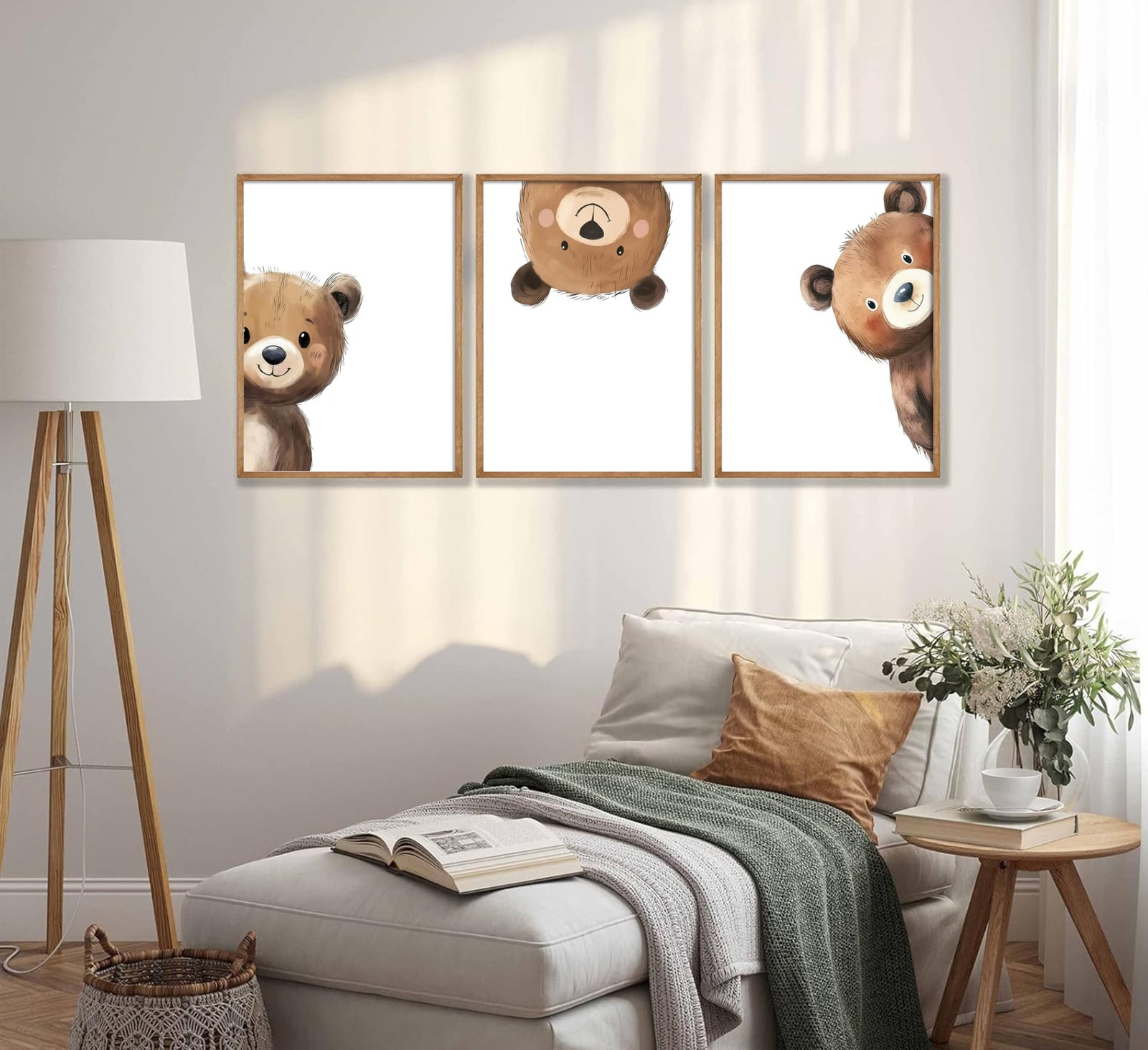 3Pcs Baby Teddy Bear Nursery Wall Art Peeking Bear Pictures Wall Decor Peekab…