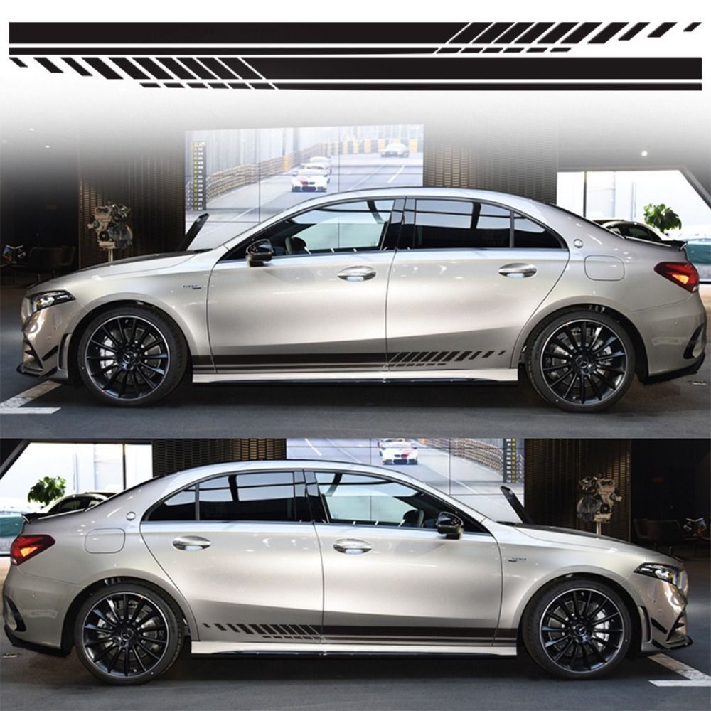 2Pcs Car Racing Long Stripe Graphics Side Body Decal Sticker Racing Accessory
