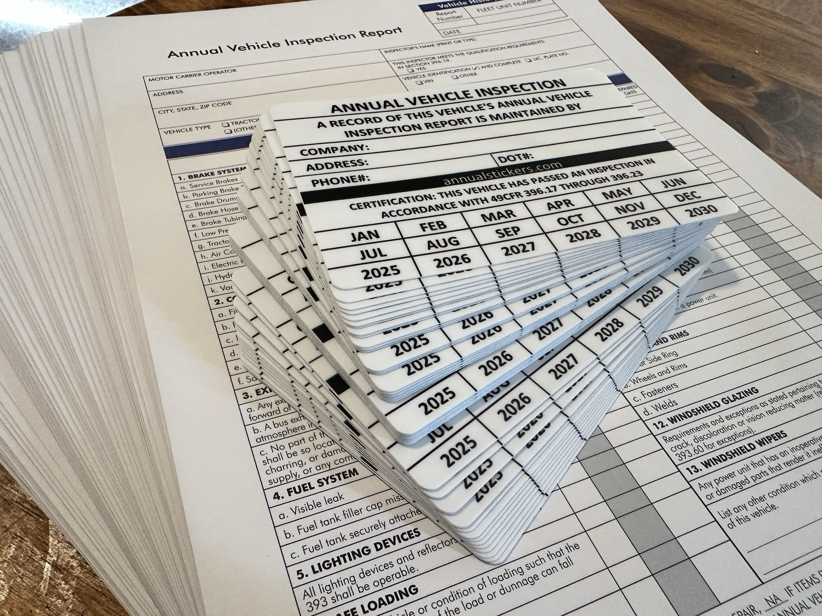50 Pack Annual Vehicle Inspection Sticker Trucks Trailers Semi & 50 Forms Write