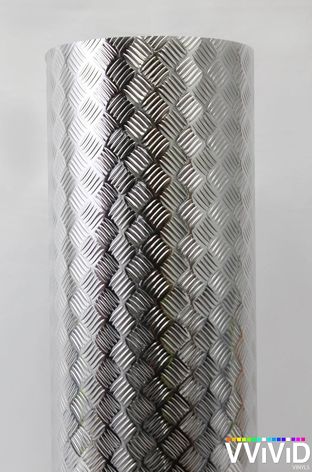 Industrial Utility Diamond Plate Metallic Chrome Finish Vinyl Wrap Silver 17.8 I
