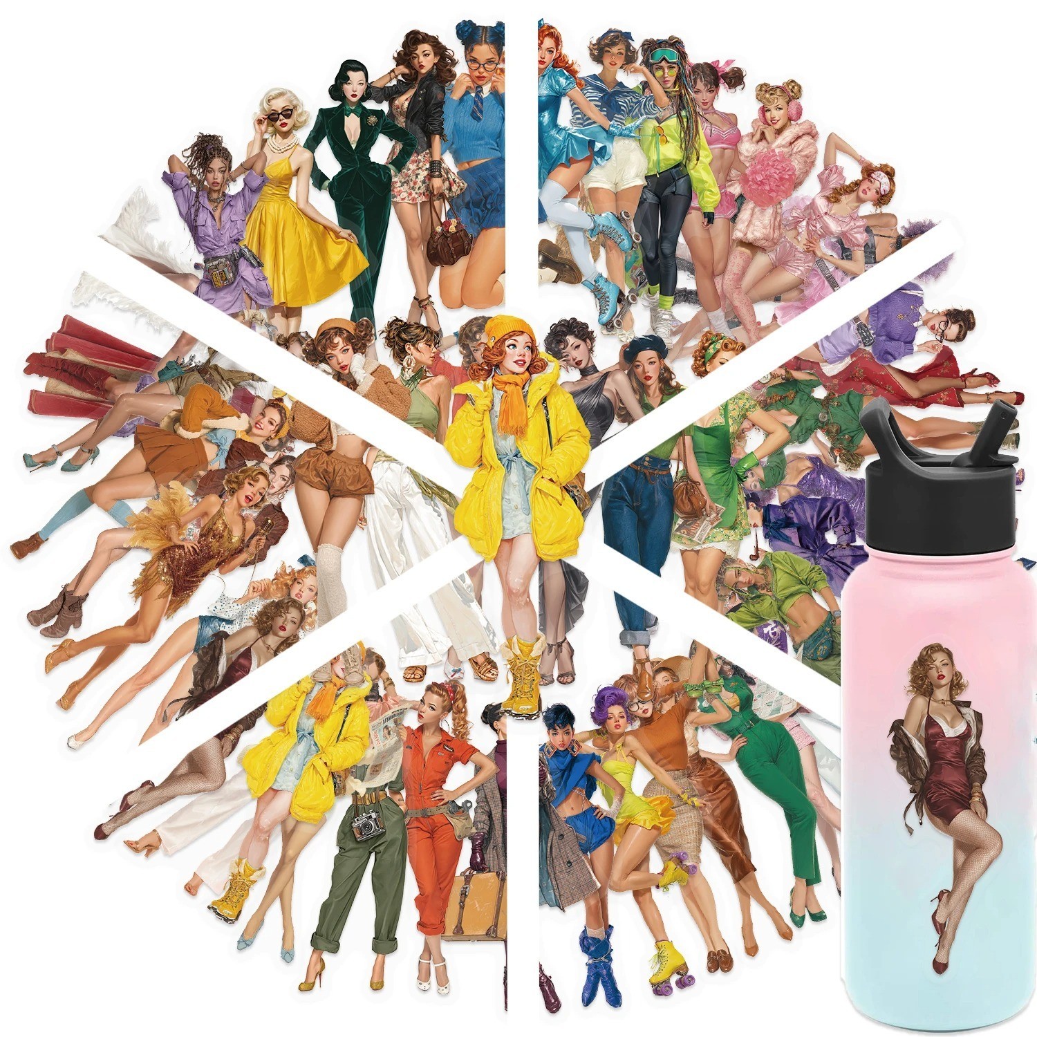 50 Pop Girl Stickers Vintage Retro American Pinup Decals Laptop Phone Waterproof
