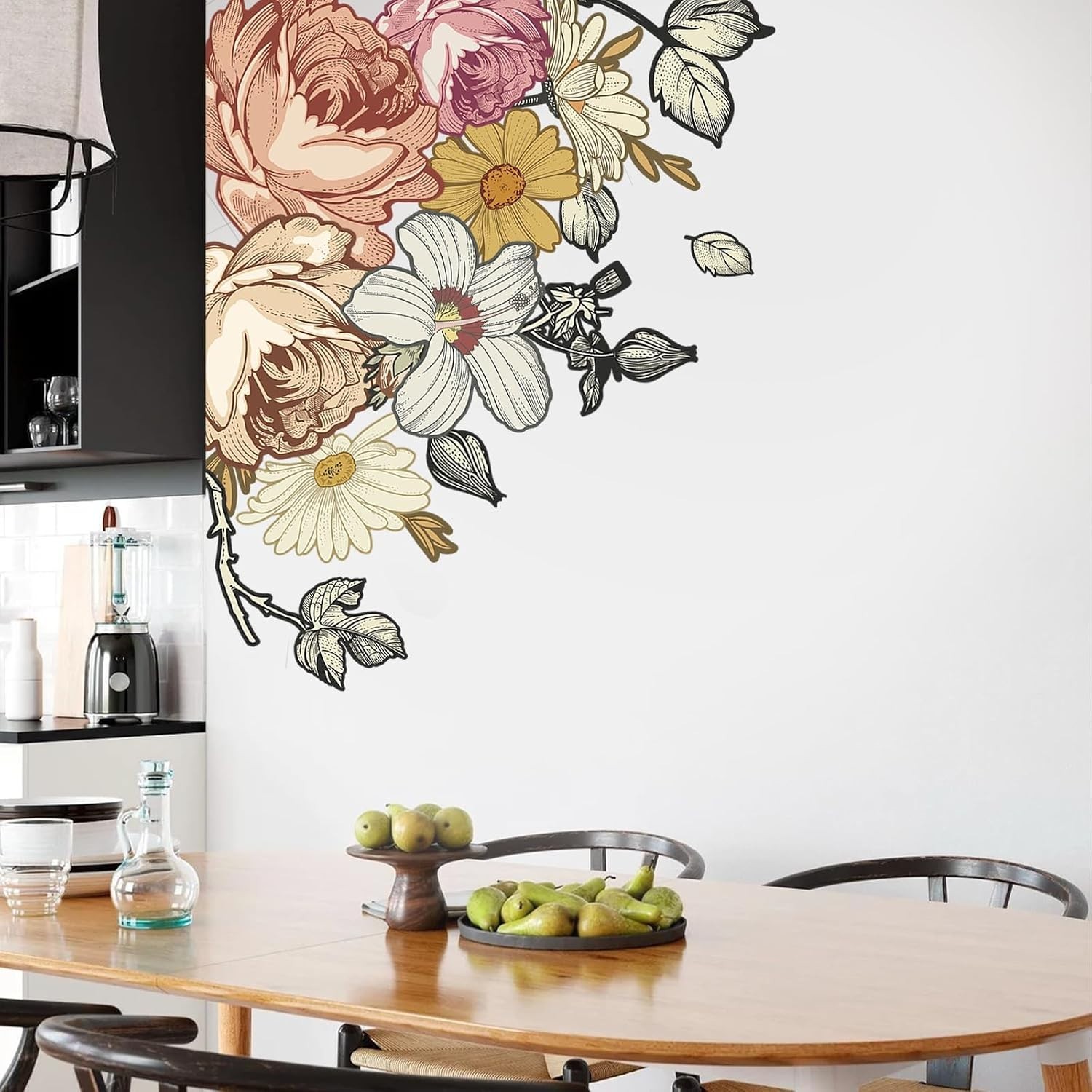 Vintage Peony & Daisies Wall Sticker – Elegant Floral Decal for Indoor Charm