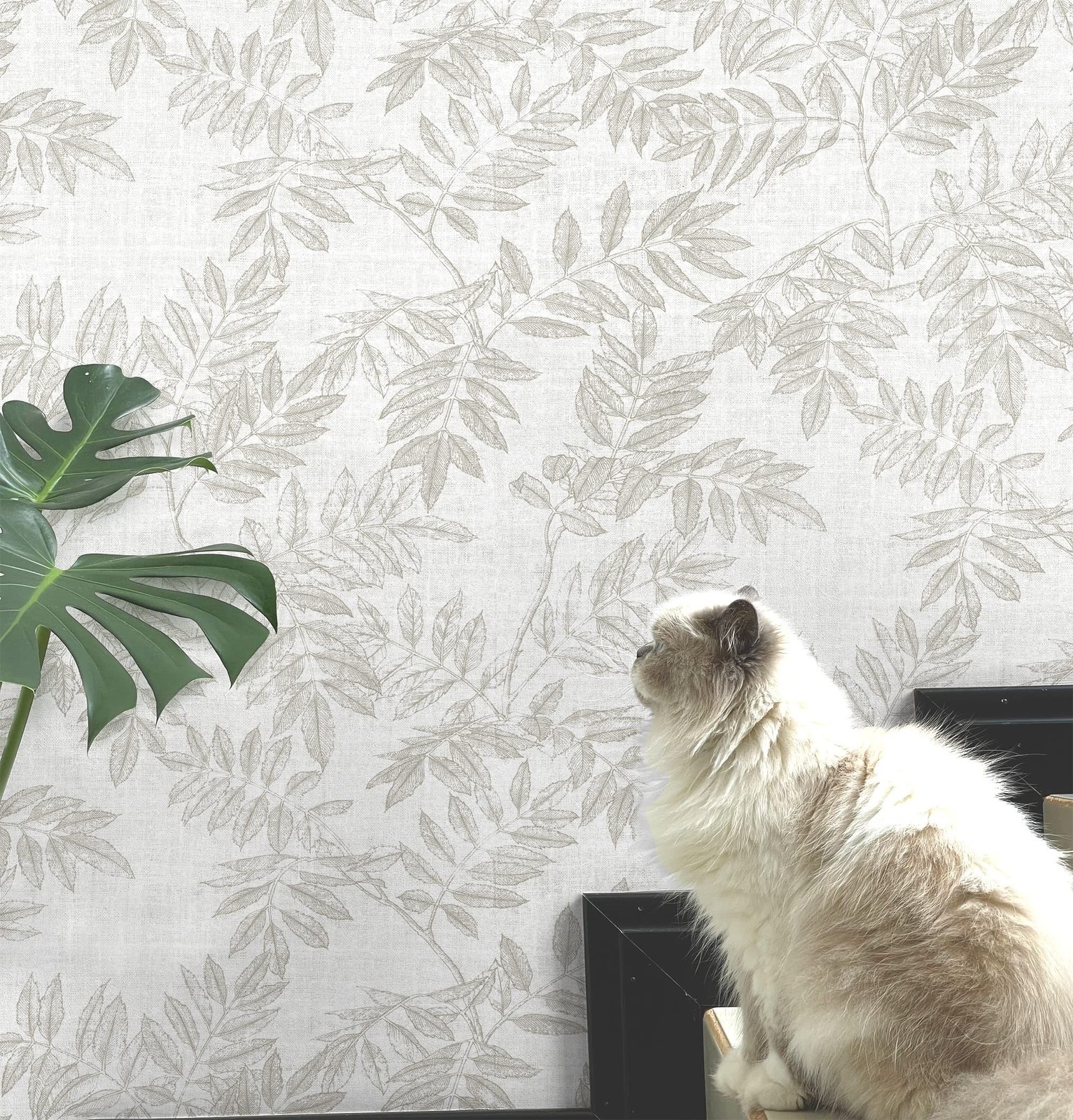 393inL 17.3inW Neutral Leaf Peel and Stick Wallpaper Boho Contact Paper for C…