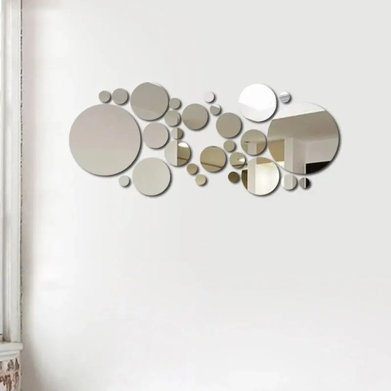 26PCS 3D Acrylic Mirror Wall Stickers Round DIY Bedroom Bathroom Decor