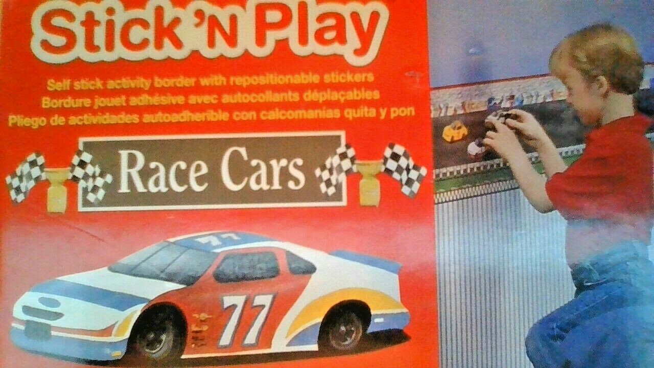 STICK 'N PLAY " RACE CARS " – SELF STICK ACTIVITY 16" x 24" BOARDER & CARS &&&