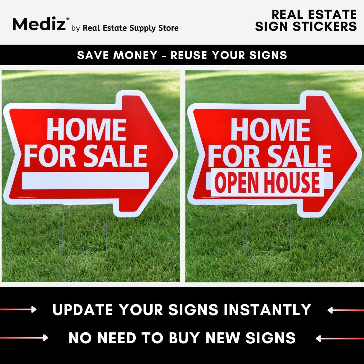 Real Estate Listing Vinyl Sign Stickers – Removable & Reusable – Pack of 10 (Ope