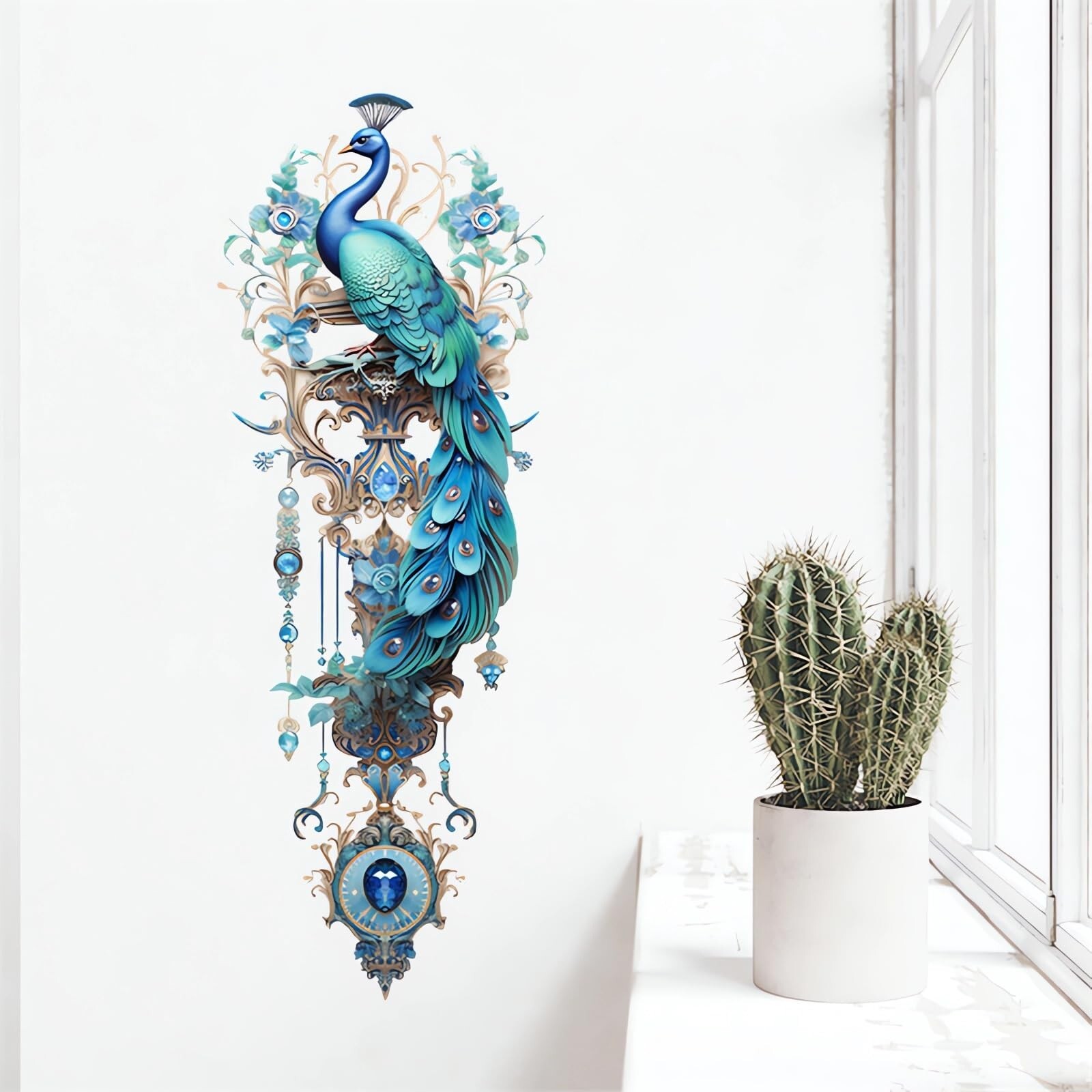 Gorgeous Blue Peacock Painted Wall Stickers, sacinora Peacock Pendant Art Wal…
