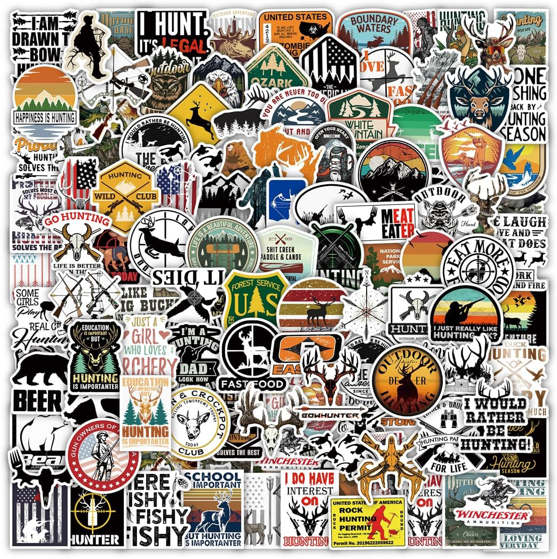 100PCS Hunting Stickers Vinyl Waterproof Decals for Water Bottle, Laptop, and Mo
