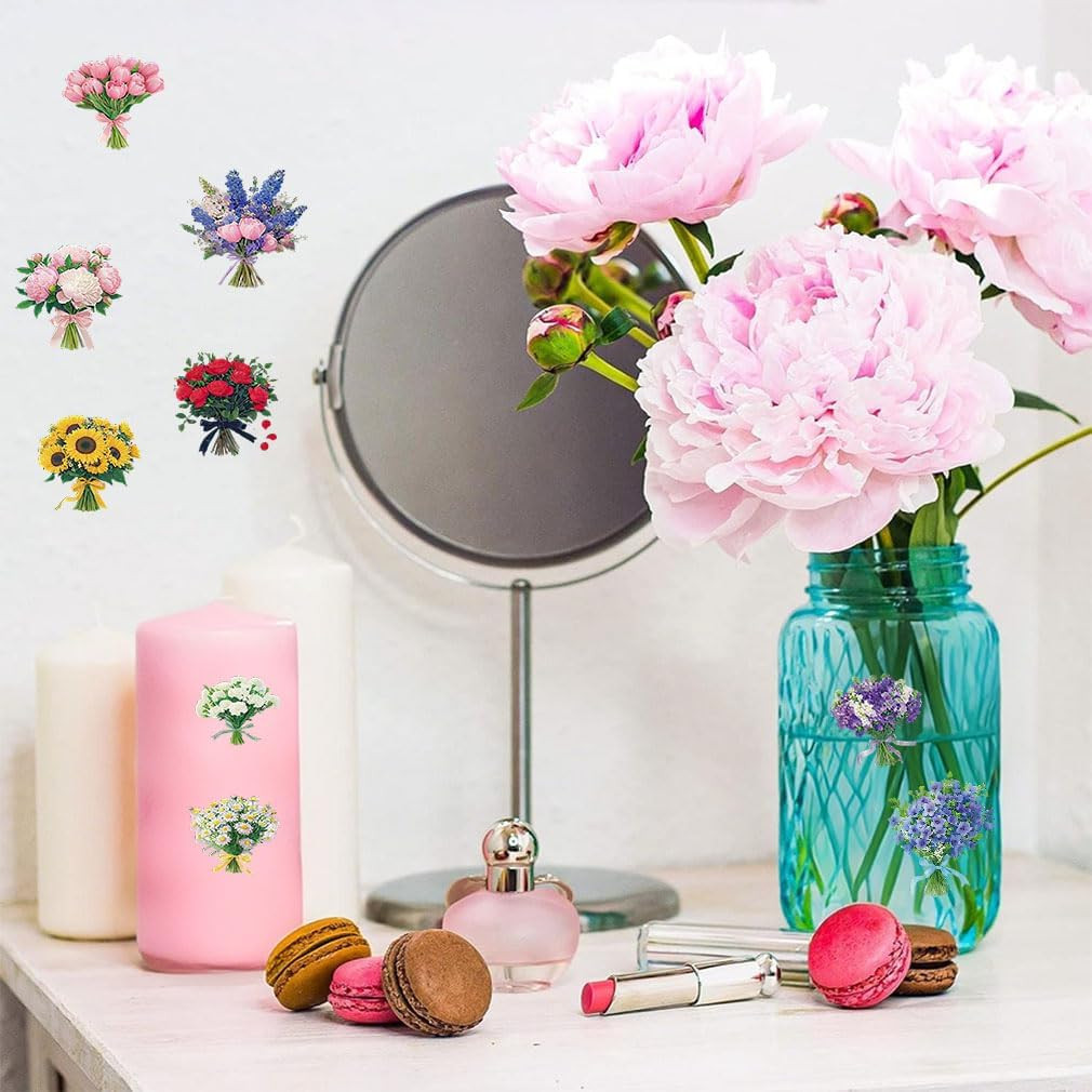 500 Pcs 1-Inch Roll Flower Bouquet Stickers for Crafting and Labeling
